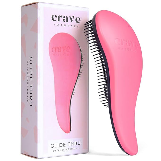 Crave Naturals Glide Thru Hair Brush - Detangler Brush for Curly, Straight, Wet or Dry Hair - Gentle Detangling Brushes for Adults, Kids, Toddlers - Hair Accessories for Women, 7.5x3 - Pink
