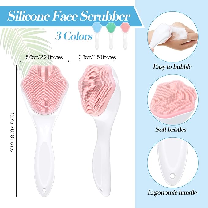 3 Pieces Silicone Face Scrubber, exfoliating Brush, Handheld Silicone Facial Cleansing Brush with 3 Pcs Double Sided Lip Scrub Tools for Face Skincare(Fresh)