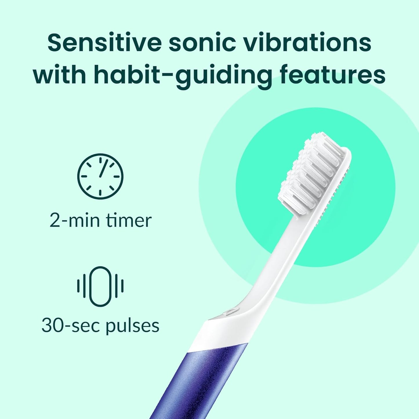 Quip Metal Sonic Electric Toothbrush for Adults - Time Travel & Soft Bristles with Travel Case & Replacement Brush Head - 3 Month Battery Life - Indigo