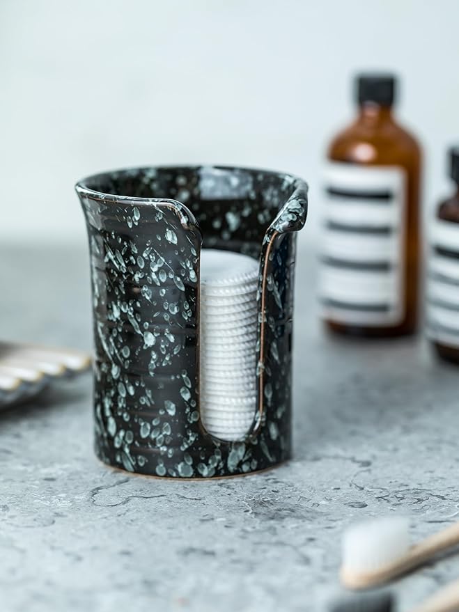 Bathroom Cup Dispenser 3 Oz, Ceramic Bathroom Cup Holder Mouthwash Cup Dispenser, Small Paper Cup Dispenser for Bathroom Vanity Countertop, Black