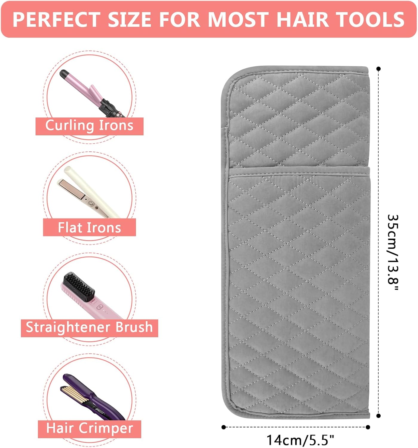 Heat Resistant Hair Tools Organizer Bag Portable Travel Storage Cover Case for Hair Straighteners, Curling Irons, Flat Irons and Hot Styling Tools(13.8" x 5.5")