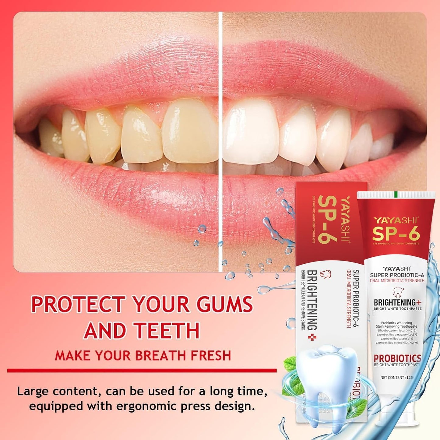 2-Pack SP-6 Probiotic Whitening Toothpaste - Enhanced Formula with 6 Probiotics for Teeth Whitening and Gum Health - Enamel-Safe, Fluoride-Free, Double Mint Flavor,Fresh Breath (Double Mint)