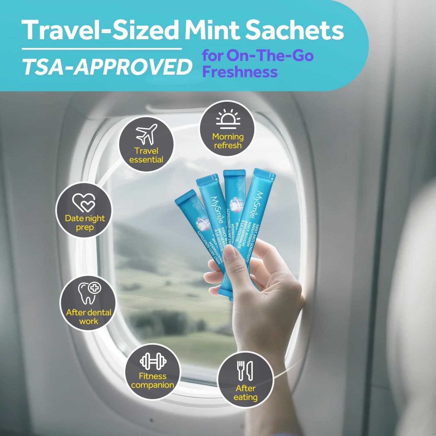 MySmile Mouthwash for Sensitive Teeth, Nano Hydroxyapatite Mouth Wash Travel Size, Fluoride Free Alcohol-Free Remineralizing for Enamel Strength Oral Rinse, Fresh Mint Flavor, 30 Packets