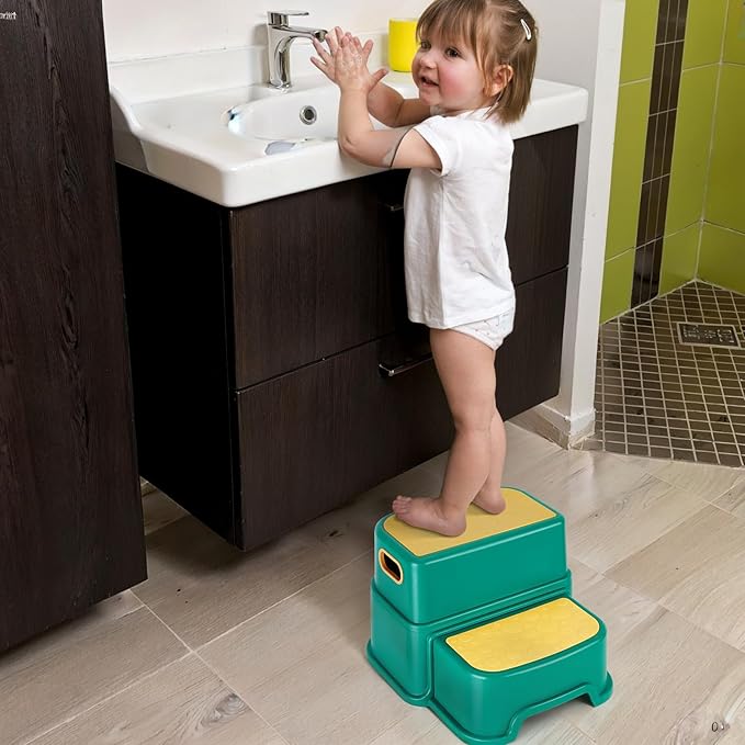 WELSPO 2 Step Stool for Kids, Toddler Step Stool for Bathroom, Kitchen, Bedroom, Living Room, Non-Slip Toddlers Toilet Potty Stool with Handles Baby Child Kid Plastic Poop Stools(Yellow Green)