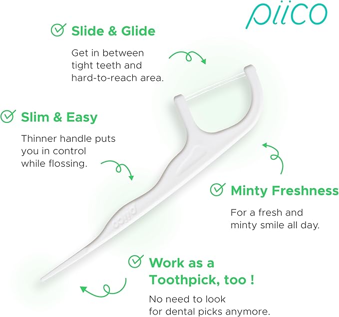 Piico Xylitol Floss Picks, 100 Count - Unbreakable, Shred-Resistant, Resealable, Unique Flavored Dental Flossers for Adults, Portable