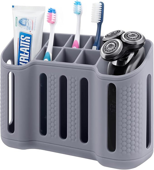Tooth Brush Holder for Bathroom, Silicone Toothbrush Holder with Drainage, Bathroom Organizers and Storage, 8 Slots Kids Electric Toothbrush and Toothpaste Holde Drainage