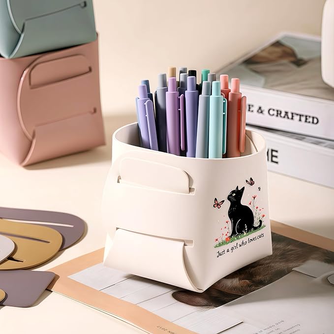 Cat Makeup Brush Holder, Decorative Desk Organizer for Jewelry Pen Pencil Glasses Storage, Cat Lovers Themed Gifts Stuff For Girls Teens Kids Women!