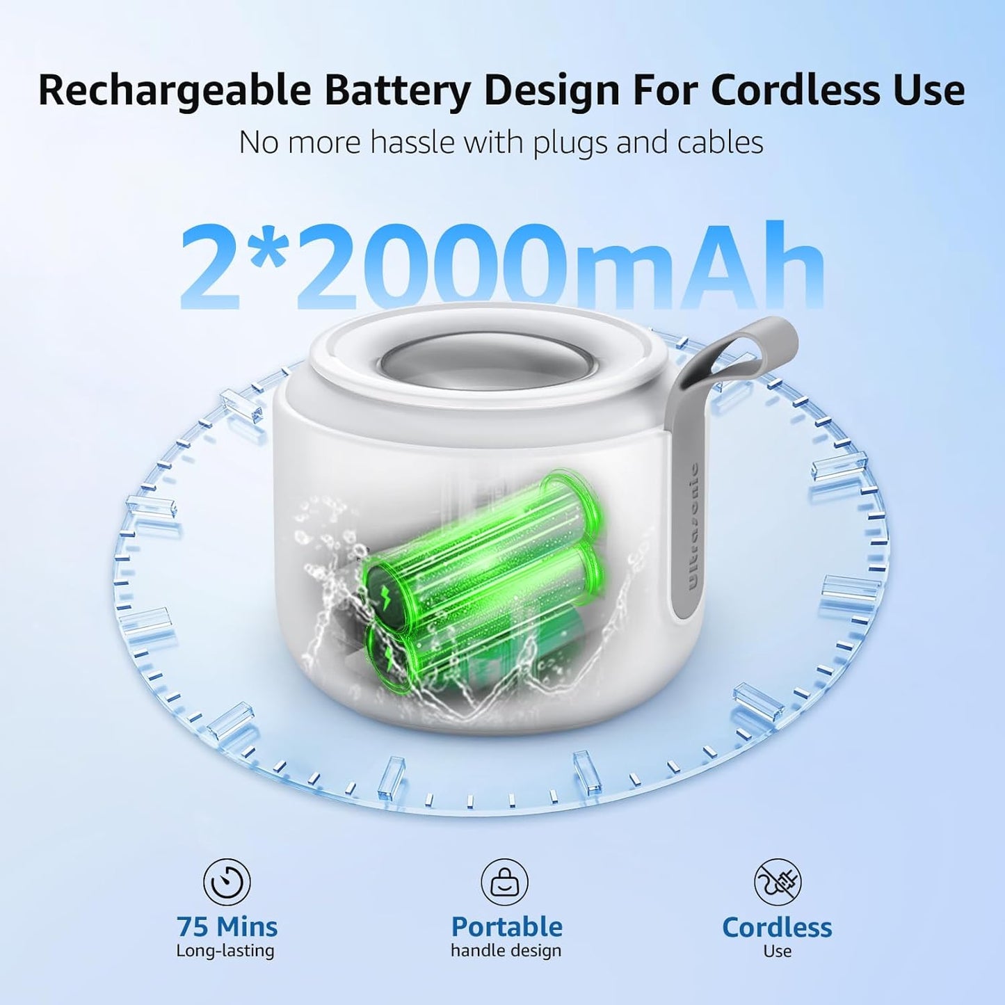 Ultrasonic Retainer Cleaner Machine: 48kHz Rechargeable Cordless Denture Cleaner - Waterproof Ultrasonic Jewelry Cleaner - 200ML Dental Cleaning Pod for Mouth Guard, Aligner, White