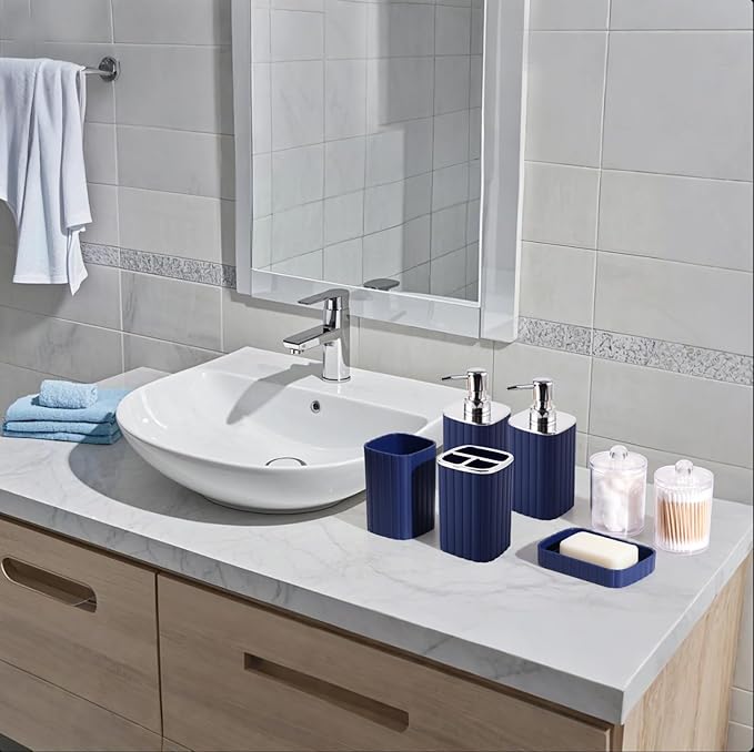 28PC Bathroom Set - Gorgeous Blue Bathroom Set, Bathroom Accessory Set, Blue Shower Curtain Set with 5PC Shower Organizer