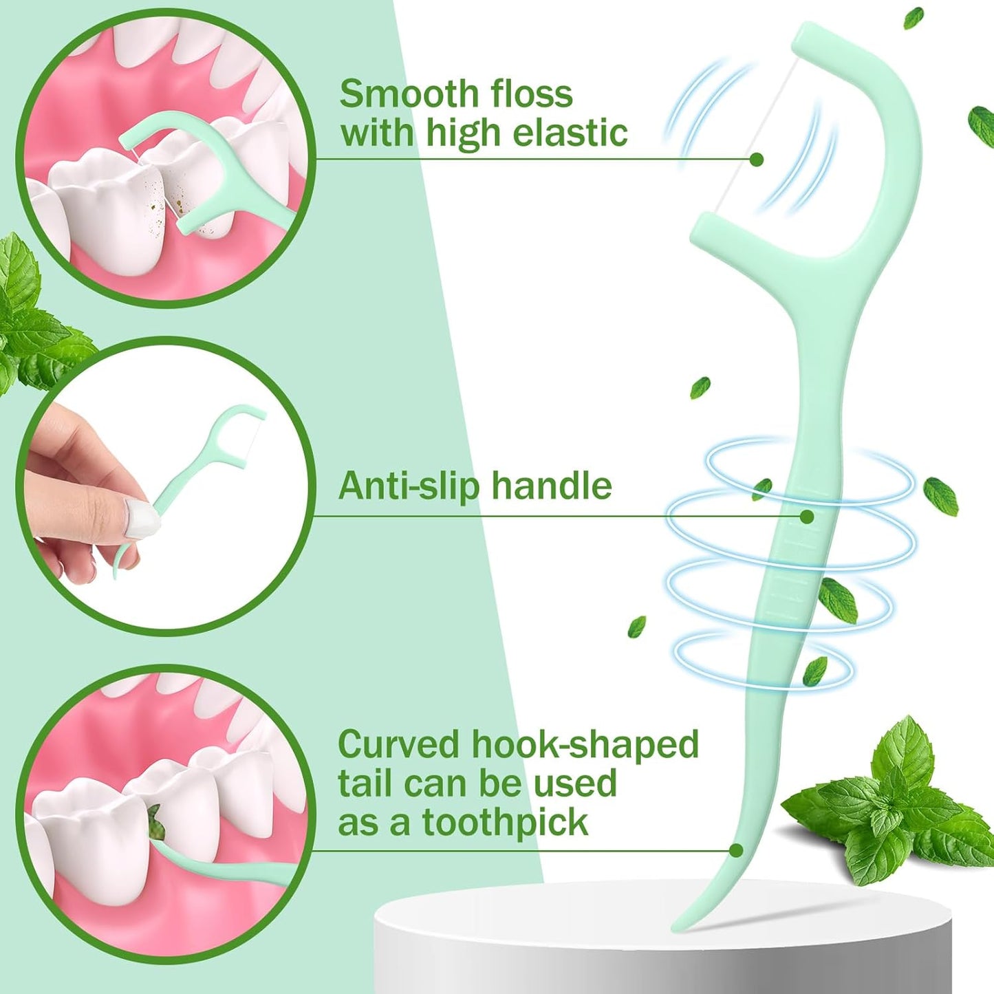 Maxcheck 2000 Count Floss Picks Bulk Natural Dental Floss Picks Toothpicks Sticks High Pull Tooth Flosser Sustainable for Teeth(Green)