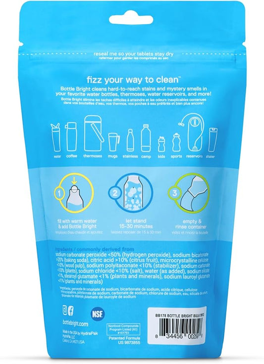 Bottle Bright - Clean Stainless Steel, Thermos, Tumbler, Insulated and Reusable Water Bottles – Cleaning Tablets are Easy and Safe to Use