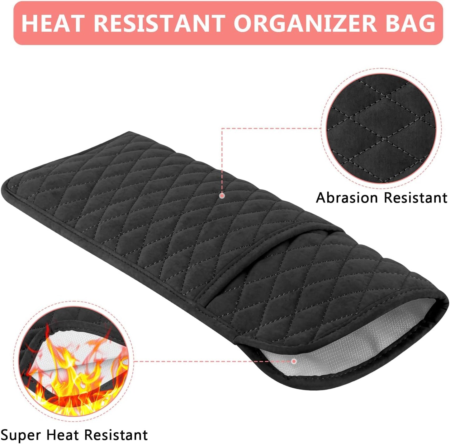 Heat Resistant Hair Tools Organizer Bag Portable Travel Storage Cover Case for Hair Straighteners, Curling Irons, Flat Irons and Hot Styling Tools(13.8" x 5.5")