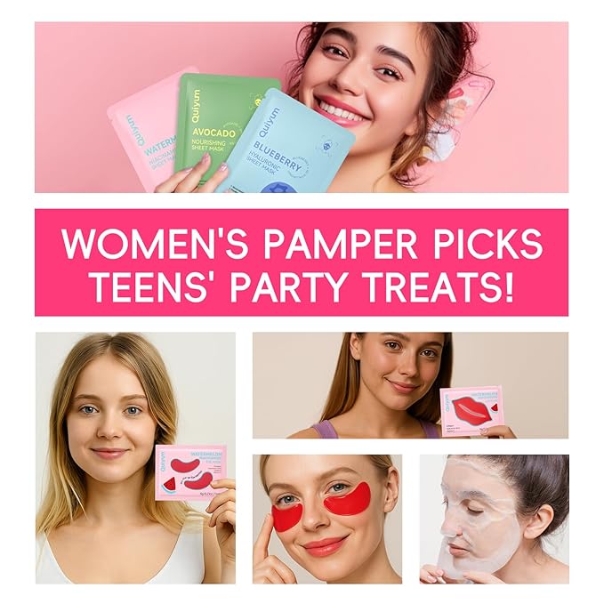 Fruit Skincare Mask Set - Eye + Lip + Face Repair Combo (32 PCS), for Women & Teen, Natural Ingredients with Niacinamide & Hyaluronic Acid, Spa-Like at Home, Moisturize, Soothe, Birthday Gift