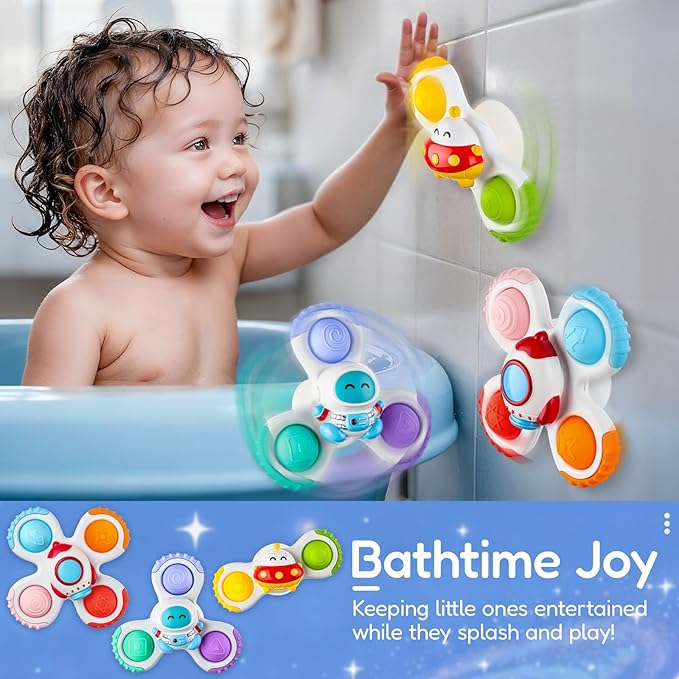 ALASOU 3PCS Pop Suction Cup Spinner Toys for 1 Year Old Boy Girl|Novelty Spinning Tops Toddler Stocking Stuffers|Baby Bath Toy for Kids Ages 1-3|1 Year Old Boy Christmas Birthday Gift for Infant