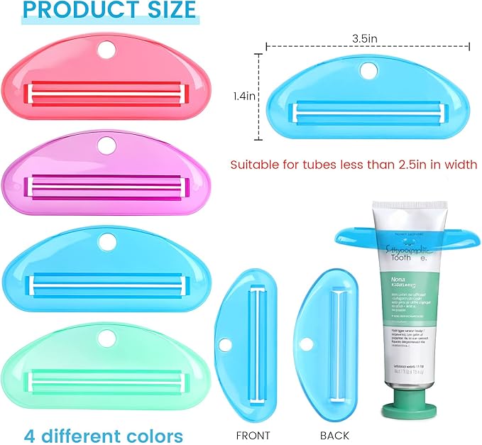 LOVEINUSA Toothpaste Tube Squeezer Dispenser, 4PCS Hanging Tooth Paste Clips Roller Squeezer Holder for Saving Toothpaste Facial Cleanser Creams Paint Hair Gel Glue