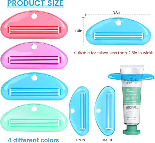 LOVEINUSA Toothpaste Tube Squeezer Dispenser, 4PCS Hanging Tooth Paste Clips Roller Squeezer Holder for Saving Toothpaste Facial Cleanser Creams Paint Hair Gel Glue
