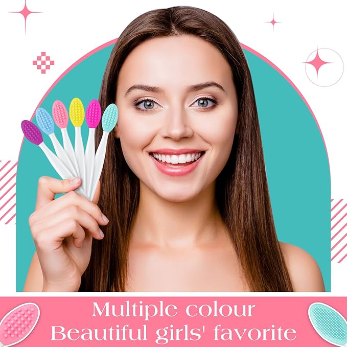 100 Pieces Lip Scrub Brushes Double Sided Silicone Exfoliating Lip Brush with Container Soft Silicone Face Lips Cleaning Tool Scrubber for Plump Smoother Appearance Multi Colored