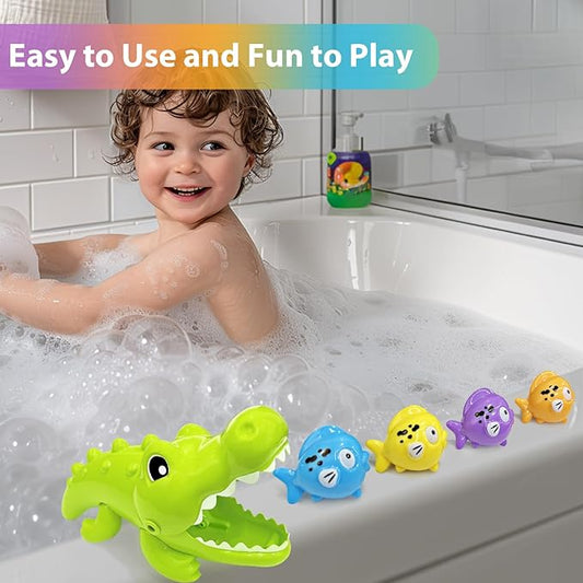 Baby Bath Toy Crocodile and Small Fish for Infant Baby Age 3+ Years Old Toddlers Boys Girls, BPA Free, Kids Shower Gifts