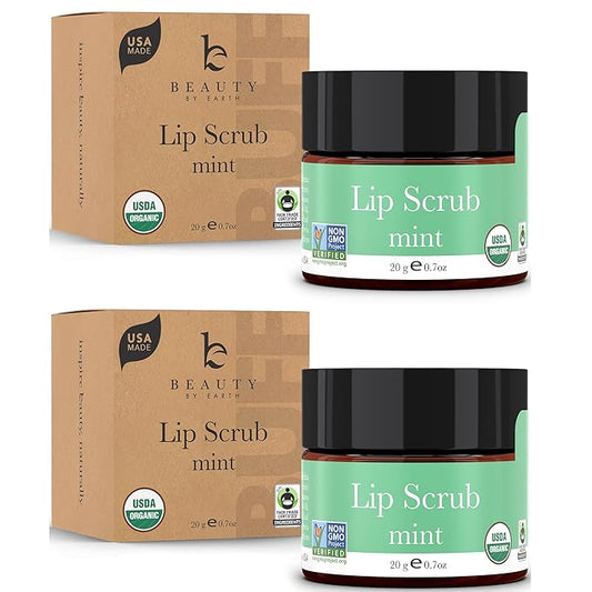 USDA Organic Lip Scrub Mint - USA Made with Natural Ingredients, Moisturizing Scrub Exfoliator for Dry Lips, Lip Sugar Scrubber Exfoliator for Smooth Lips, Small Beauty Gifts