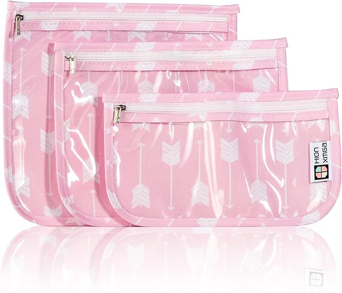 TSA Approved Toiletry Bag, Set of 3 Clear Travel Toiletry Bag Quart Size Zipper Travel Pouch, Waterproof Makeup Cosmetic Bag for Women Men Kids Toiletries Carry on, Arrow B