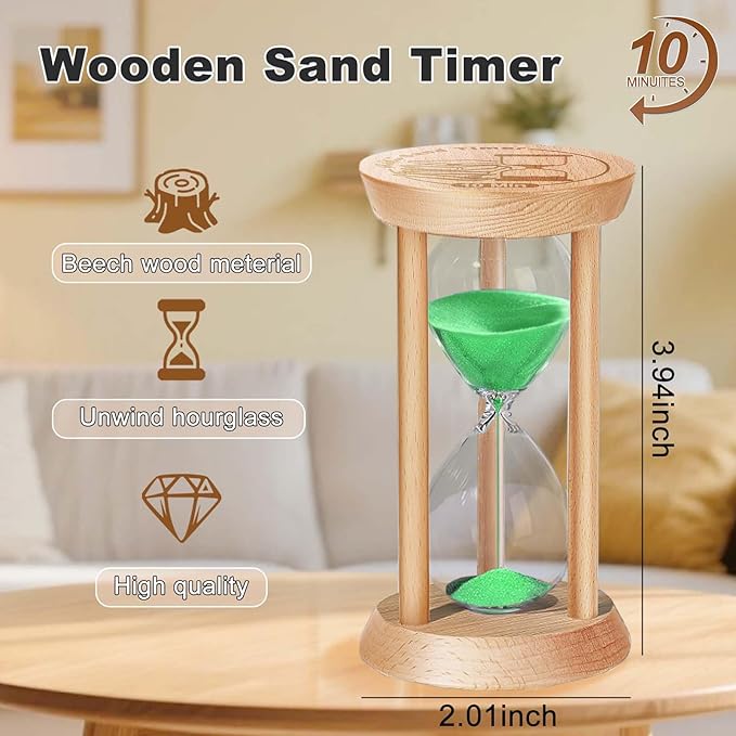 SuLiao Wooden Sand Timer 10 Minute Hourglass, Wood Turquoise Sand Clock, Small Watch 10 Min Timer, Hour Glass Sandglass for Home, Reloj De Arena, Office, Decorative, Game, Classroom