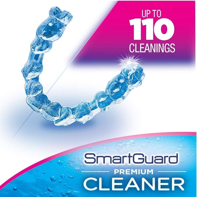 SmartGuard Premium Cleaner Crystals & Cleaning Case -(110 Cleanings)- Removes Stain, Plaque, & Bad Odor from Clear Braces, Dentures, Night Guards, Mouth Guard, & Retainers.