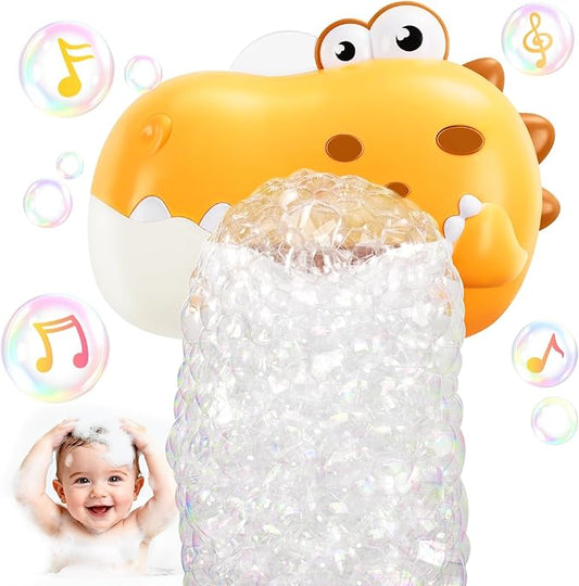 Baby Bath Toys, Rechargeable Dinosaur Bath Bubble Machine with Music, Bathtime Bathtub Toys for Toddlers Christmas Birthday Gifts, Bubble Maker Toys for Kids Ages 1-3 4-8 Baby Gifts (Yellow)