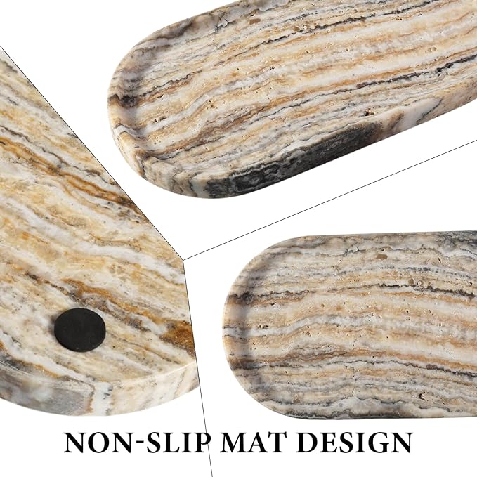 Koville Natural Marble Bathroom Tray for Decor Countertop, Marble Vanity Tray for Candles Perfume, Jewelry, Cosmetics, Stone Decorative Trays for Dresser Organizer(White Traonyx)