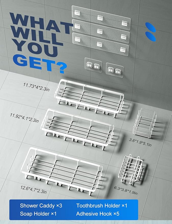 GVY Shower Caddy 5 Pack, Adhesive Shower Organizer Bathroom Shelves,Rustproof Bathroom Organizers and Storage for Home Decor, No Drilling Shower Shelves for Apartment Essentials