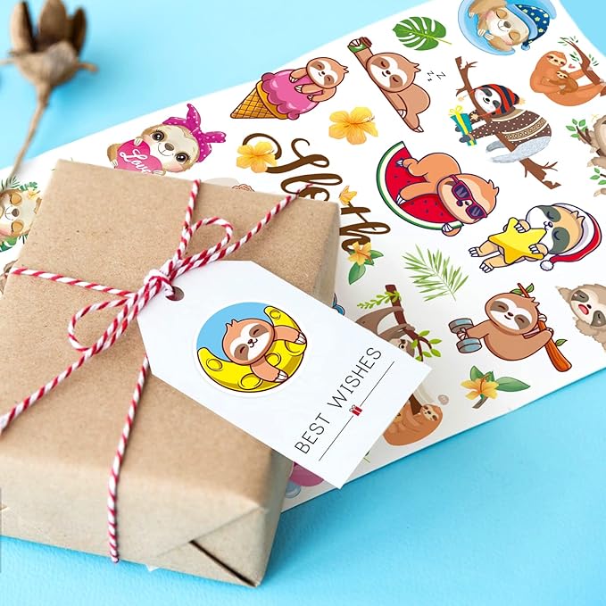 Cute Sloth Stickers Wild Jungle Forest Animal Decal Sticker 770 Counts Party Gifts Goodie Bags Decor Rewards Wild Life Birthday Party Favors Waterproof Water Bottle Laptop Invitation Stickers Decor