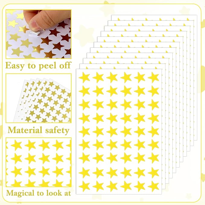 1080PCS Gold Star Stickers, 20 Sheets Reward Stickers for Kids 1.3cm/0.5 Inch Small Stars Sticker Mini Incentive Stars Sticker for Kid School Reward Crafts Decoration