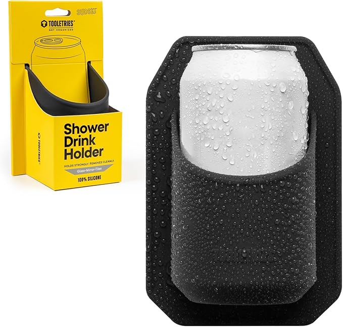 TOOLETRIES Shower Drink Holder - 100% Silicone Can Holder for Beer or Soda - Bathroom Accessory - Silicone-Grip Technology, No Adhesive Needed - in Partnership with 30 Watt - Charcoal