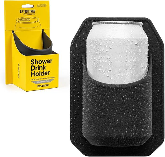TOOLETRIES Shower Drink Holder - 100% Silicone Can Holder for Beer or Soda - Bathroom Accessory - Silicone-Grip Technology, No Adhesive Needed - in Partnership with 30 Watt - Charcoal