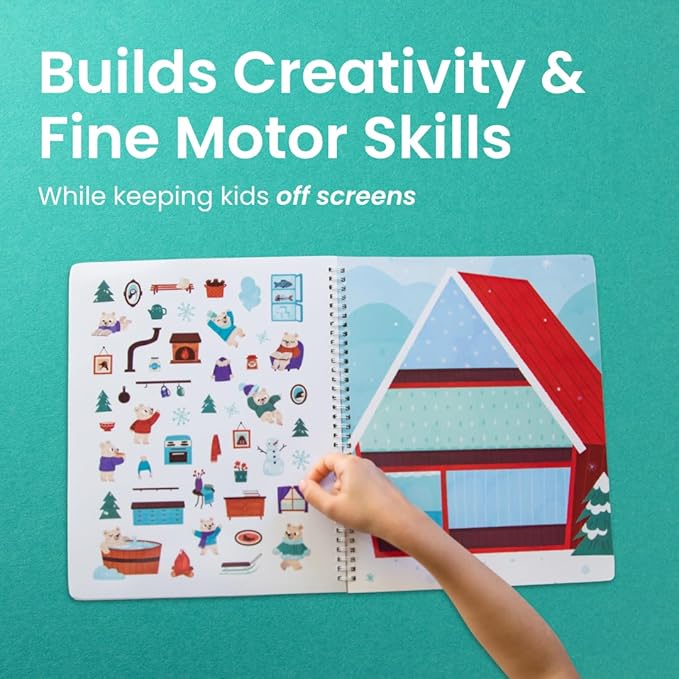 Cozy Homes of Furry Friends Sticker + Coloring Book (500+ Calendar Stickers for Kids & 12 Coloring Pages) Side by Side Activity Book, Fun Sticker Books, Boys & Girls Ages 2-4 4-8, 8-10