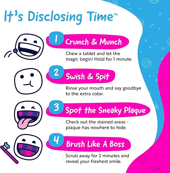 Fatglob Plaque Disclosing Tablets - Delicious Berry Flavor, Dental Care for Kids & Adults, Teeth Cleaning Made Easy, Perfect for Braces & Aligners, Essential Dental Care Kit 30 Counts