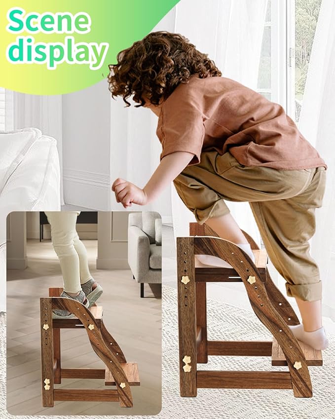 Wooden Step Stool for Kids, Toddler Adjustable Two Step Stool for Bathroom, Toilet Stool for Potty Training Stepping Stool with 300 lbs Capacity (Black Walnut)