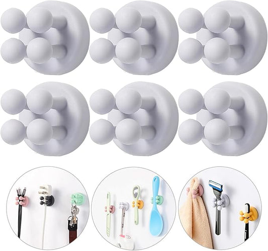 iBetterLife Tooth Brush Holder for Bathroom - 6Pcs Silicone Toothbrush Razor Holder for Shower Wall Mounted Self Adhesive Cute Storage Hook for Kids Hanging Loofah Towel for Kitchen Living Room Office