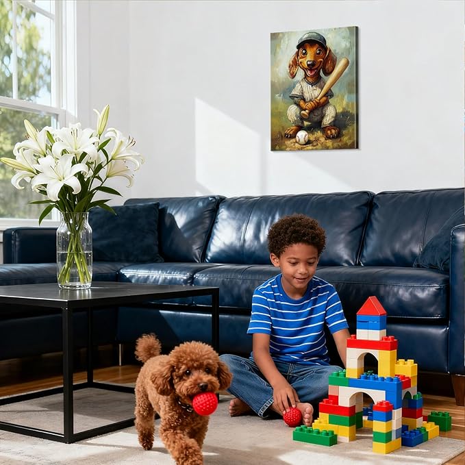 YOUHONG Animal Posters Animal Pictures Wall Decor Dog Wall Art with Built-in Wooden Frame - Sports Poster Dog Pictures for Bedroom & Living Room Decor Easy Hanging (12x15.7 Inches)