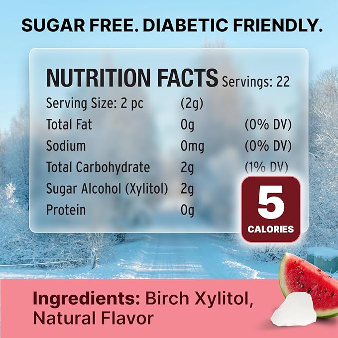 SNØ Watermelon Xylitol Candy Chips | Oral Health Support | Pure Birch Xylitol | Sugar-Free, Low-Carb, Diabetic-Friendly | Vegan, Non-GMO, Gluten-Free, Kosher, Keto-friendly (1 LB Bag)