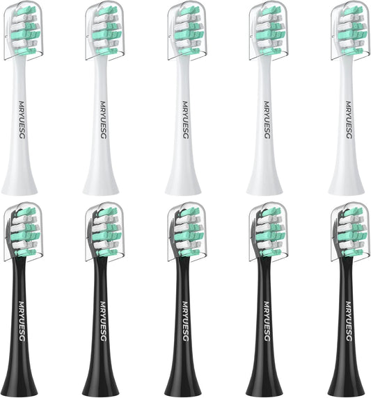 MRYUESG Replacement Heads Compatible with Philips Sonicare 10 Pack, 5 White + 5 Black, MRYUESG Electric Tooth-Brush Head for Phillips