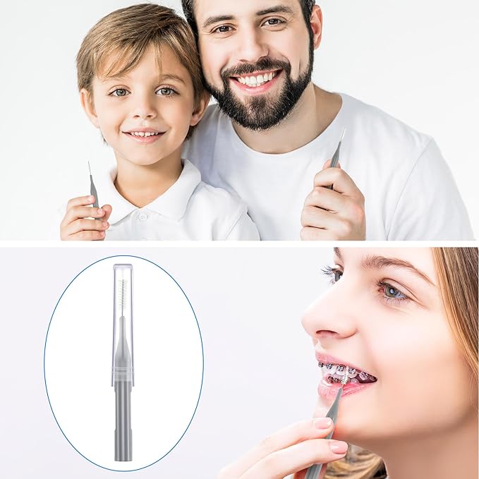 Patelai 100 Pieces Braces Brush for Cleaner Interdental Brush Toothpick Dental Flossing Head Oral Hygiene Flosser Tooth Cleaning Tool (Gray)