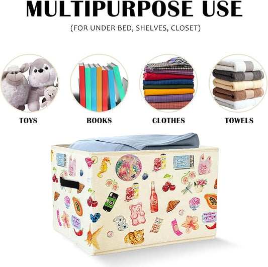 Preppy Y2K Aesthetic Storage Basket Bins With Handles for Girls Kids, Preppy Y2K Aesthetic Foldable Organizer Basket Toybox for Girls Room Nursery Bedroom Bathroom Clothes Toys Books