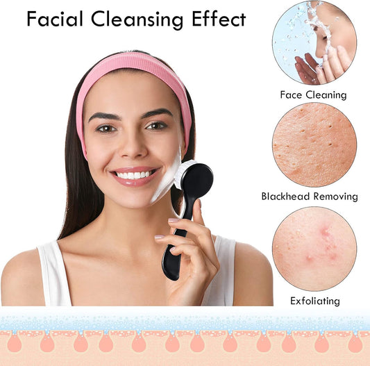 3 Pieces Facial Cleansing Brush Acrylic Handle Face Scrubbers Soft Bristle Exfoliator Cleaner Brush Scrub Exfoliating Facial Scrubber for Face Care Makeup Skincare Removal(Black)