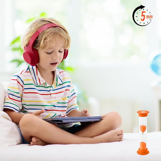 Sand Timer for Kids - 5 Minute Set of 4 Hour Glass - Orange Color- Acrylic Covered for Classroom, Home & Kids Room
