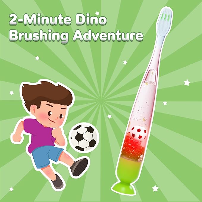Lily's Home Kids Toothbrush with Flashing Timer and Soft Bristles, Rinsing Cup & Cover - Fun 2-Min Light-Up Brushing for Children - Toddler Soft Toothbrush Kit (Football)