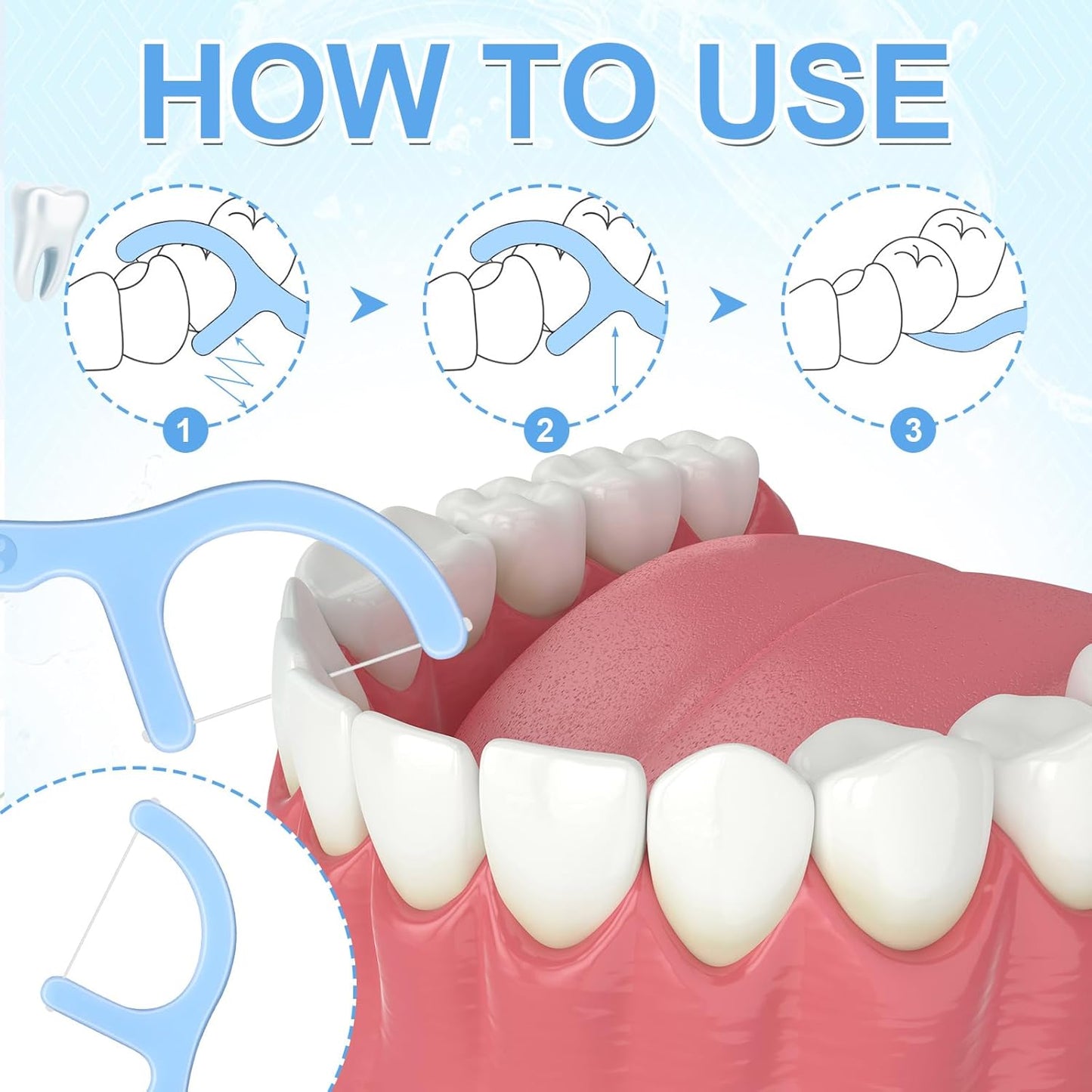 Dandat 2000 pcs Dental Floss Picks Bulk High Toughness Clean Tooth Picks Flossers Dental Floss Flossers for Teeth Cleaning Family Travel Tight Space Cleaning Plaque Remover (Blue)