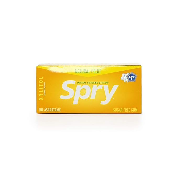 Spry Fresh Natural Xylitol Chewing Gum Dental Defense System - Aspartame-Free, Sugar-Free, Non-GMO, Gluten-Free (Fresh Fruit, 10 Count Blister Cards - Pack of 20)