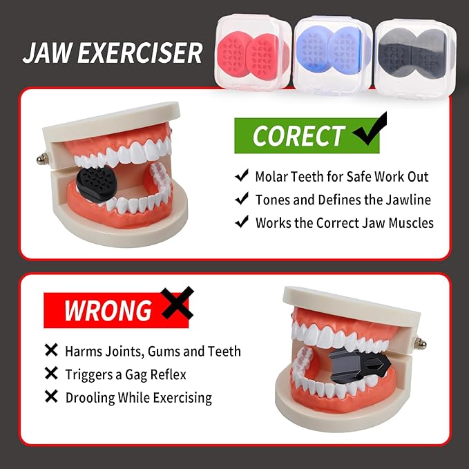 Jaw Exerciser - 3 Resistance Levels (6) Silicone Jawline Exerciser Tablets, Jawline Trainer for a More Contoured face!