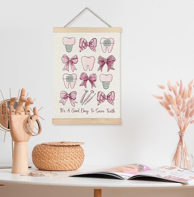 Yomisex Dentist Gifts Wall Art Poster, Dental Hygienist Assistant Office Gifts for Women, Pink Teeth Stuff Wall Art Framed for Dentist Office Home Decor, 12x16 Inch-(Pink)