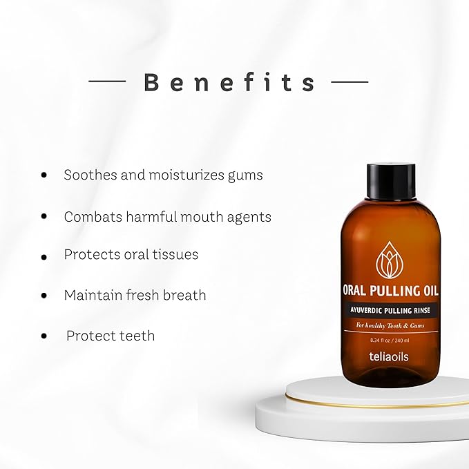 Teliaoils Coconut Pulling Oil (8.34 fl oz / 240 ml) for Mouth, Gums, Tooth – Ayurvedic Dental Mouthwash for Oral Health, Detoxification, Bad Breath – Whitens Teeth & Freshens Breath – Mint Flavor